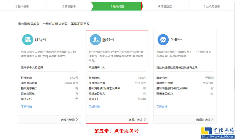 選擇類型這里以服務號舉例