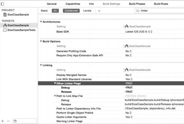 設置編譯參數Other Linker Flags